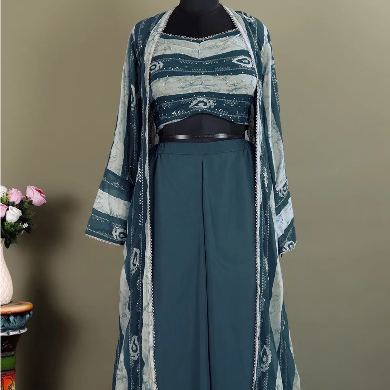 House Of Indya- Teal Blue Kurta Set